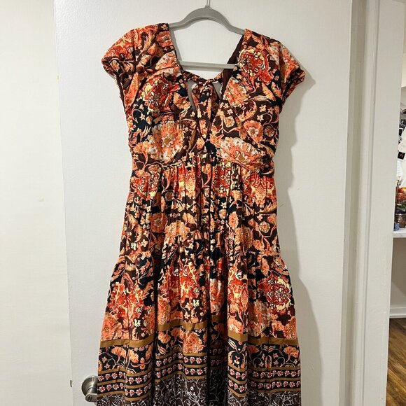 Anthropologie Floral Midi Dress - Orange and Brown - Picture 5 of 12